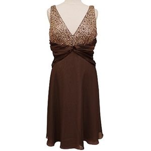 JS Boutique Beaded Chocolate Chiffon/Satin Cocktail Dress NEW Sz. 12